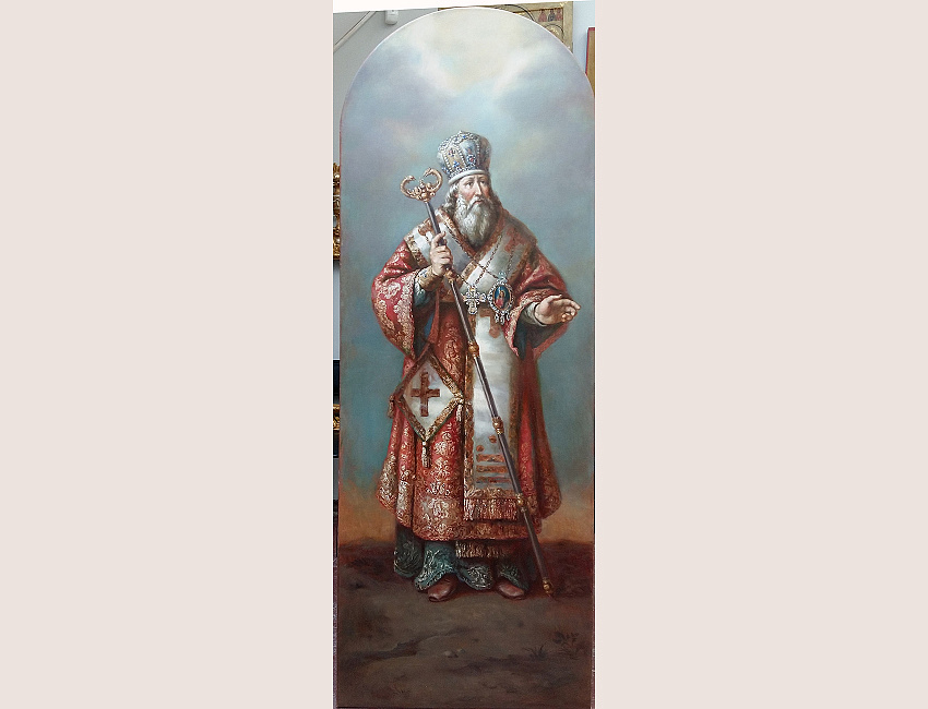 Церковный павильон Большого Меншиковского дворца в г. Ораниенбаум, Св. Алексий Митрополит Московский, холст, масло, 210х75, 2017 г.